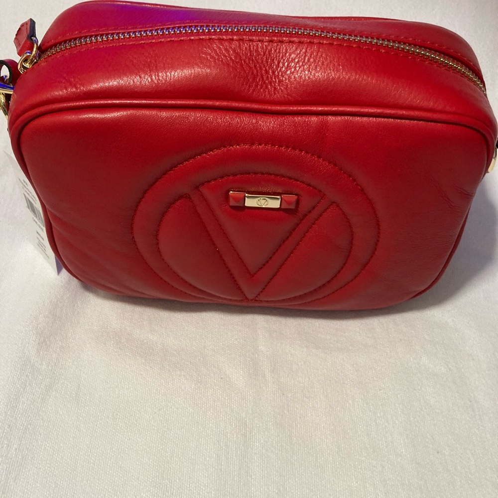 Valentino Flame Red Quilted Crossbody Bag with Glossy Finish
